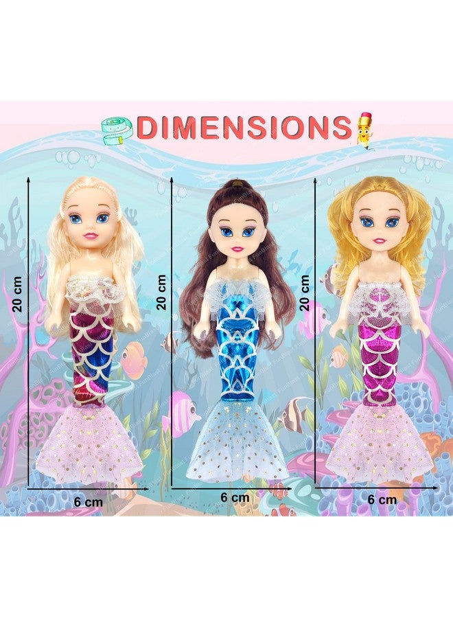 FunBlast Mermaid Doll Toys for Kids (Pack of 3 Pcs)- Doll Set for Girls- 20 CM Cute Realistic Dolls for Girls, Cute Dolls for Girls, Doll Toys for Kids (3 Pcs, Multicolor) (Dress Color May Vary) - Image 2