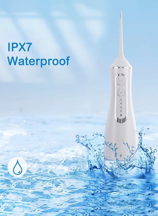 كيلو كيلو فولت جهاز تنظيف الأسنان بالماء اللاسلكي سعة 320 مل، جهاز تنظيف الأسنان المحمول، 4 أوضاع تنظيف و4 رؤوس نفث، مقاوم للماء والغبار بدرجة IPX8 - أبيض - Image 4