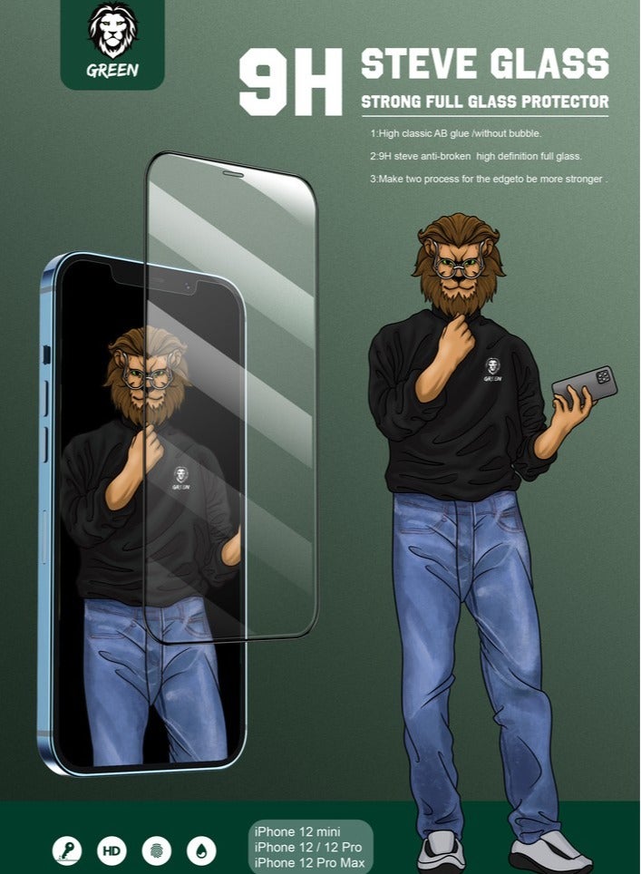 GREEN LION iPhone 12 Pro Max (6.7") Screen Protector 9H Steve Strong Full Glass / Bubble Free / Highly Responsive / Anti Fingerprint / Grease Resistance / Anti Scratch / Crystal Clear - Black Edge/Clear - Image 2