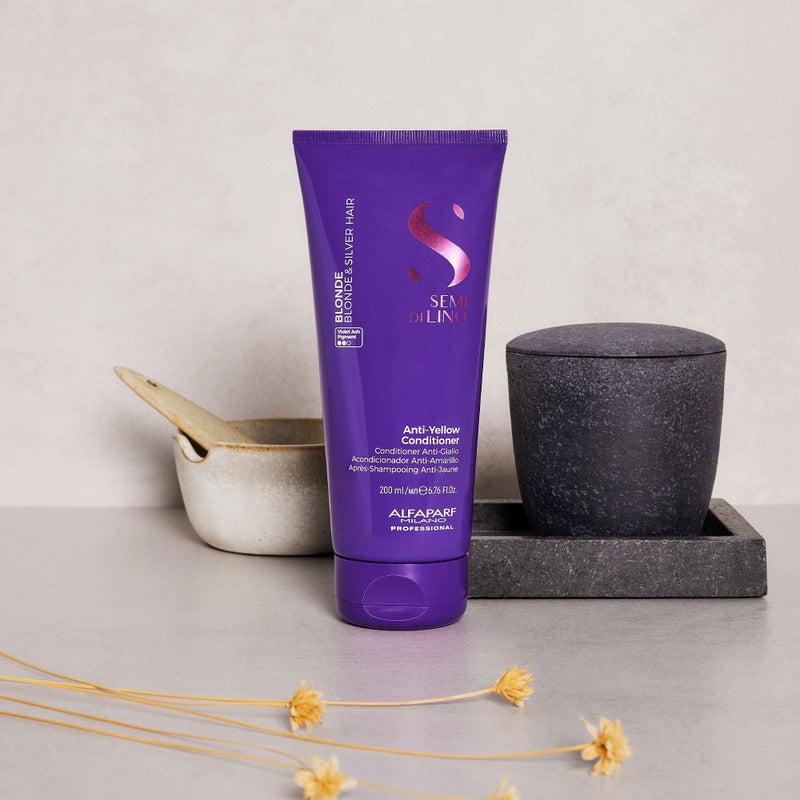 ALFAPARF MILANO Semi di Lino Blonde Anti-Yellow Conditioner for Blonde, Platinum and Silver Hair - Paraffin Free Purple Conditioner - Removes Yellow and Brassy Tones - Corrects Brassiness - Image 2