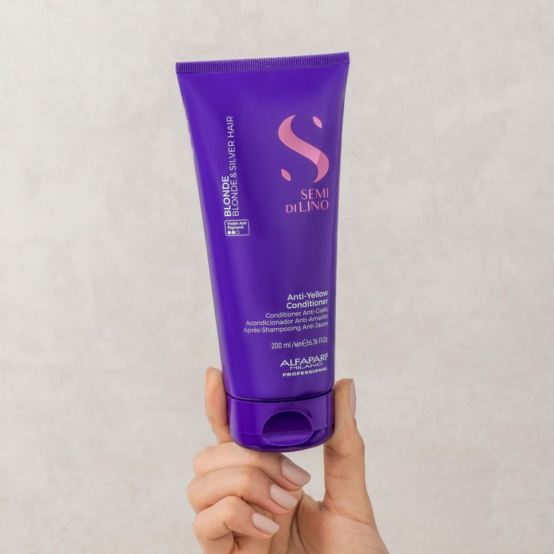 ALFAPARF MILANO Semi di Lino Blonde Anti-Yellow Conditioner for Blonde, Platinum and Silver Hair - Paraffin Free Purple Conditioner - Removes Yellow and Brassy Tones - Corrects Brassiness - Image 3