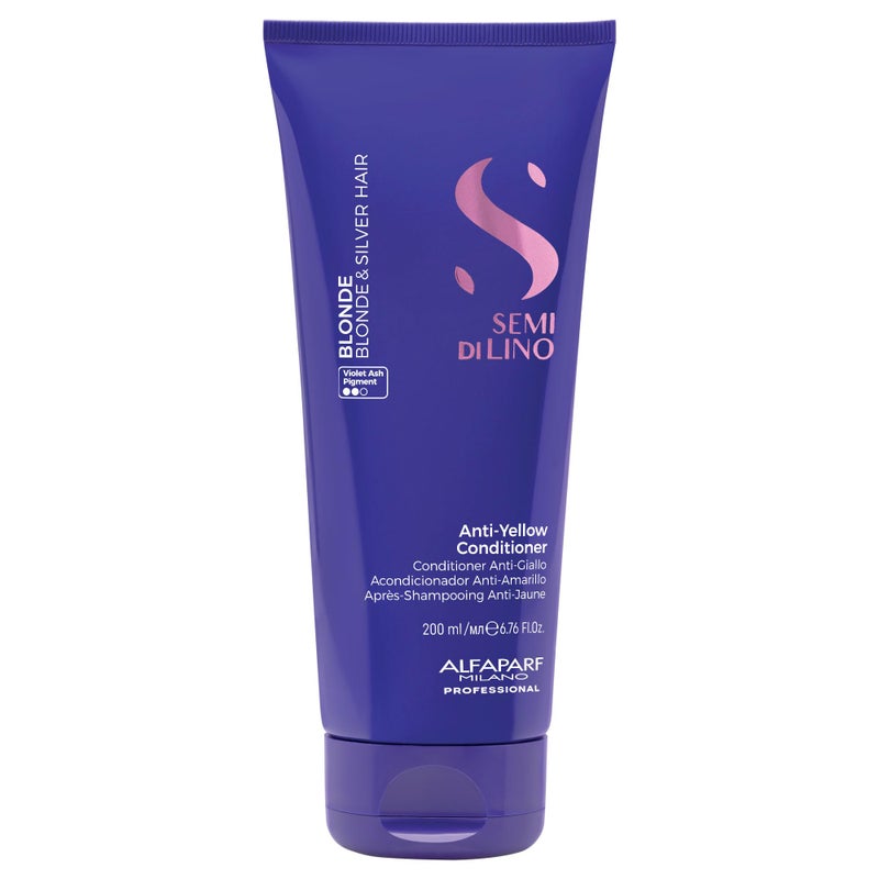 ALFAPARF MILANO Semi di Lino Blonde Anti-Yellow Conditioner for Blonde, Platinum and Silver Hair - Paraffin Free Purple Conditioner - Removes Yellow and Brassy Tones - Corrects Brassiness - Image 1