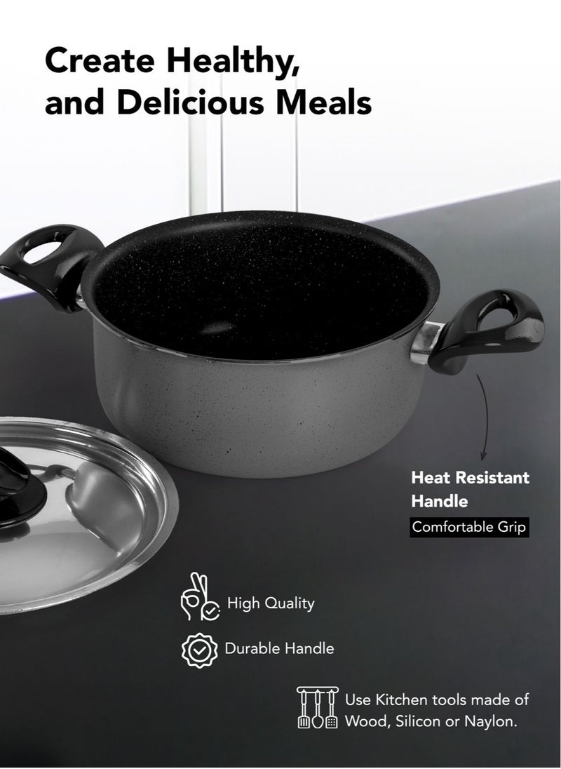Grandi - 9 Piece Non-Stick Cookware Set Aluminum Pots And Pans Non-Stick Surface Bakelite Handle Stainless Steel Lids PFOA Free Grey  24+20+24+18 cm - Image 1