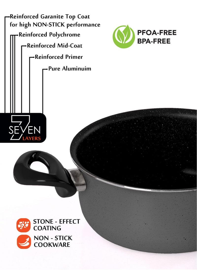 Grandi - 9 Piece Non-Stick Cookware Set Aluminum Pots And Pans Non-Stick Surface Bakelite Handle Stainless Steel Lids PFOA Free Grey  24+20+24+18 cm - Image 1