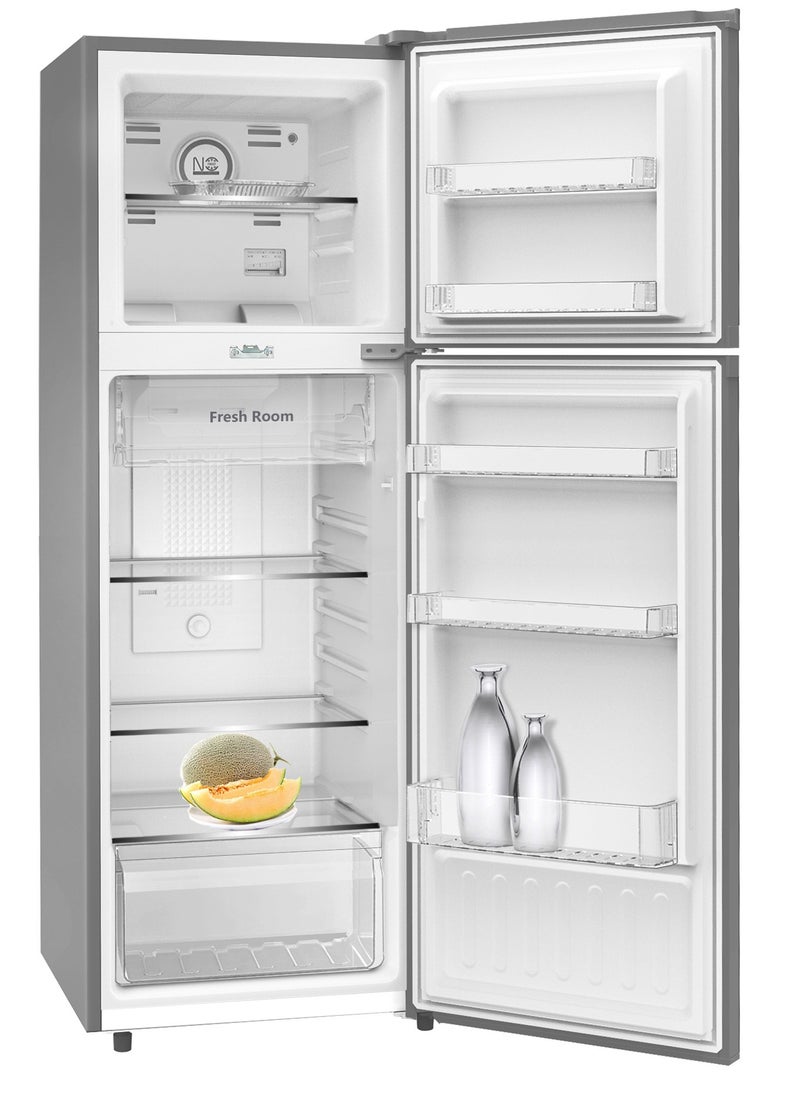 STAR TRACK 260L Gross / 189L Net Capacity, Compact No Frost Double Door Refrigerator with Adjustable Shelf, Freezer, LED Light, Transparent Crisper, Low Noise Operation, Lock & Key, Energy Efficient – ST-FRG-260NSKE Silver