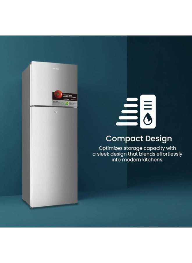 STAR TRACK 260L Gross / 189L Net Capacity, Compact No Frost Double Door Refrigerator with Adjustable Shelf, Freezer, LED Light, Transparent Crisper, Low Noise Operation, Lock & Key, Energy Efficient – ST-FRG-260NSKE Silver