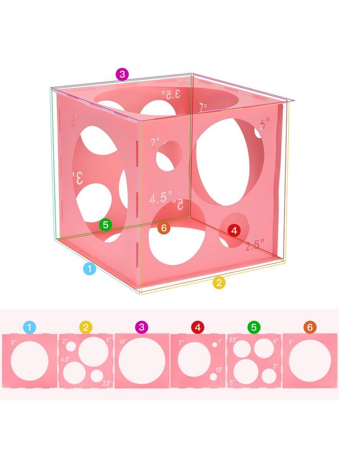 Pllieay 14 Holes Balloon Sizer Box Cube, Pink Plastic Balloon Measurement Box, Collapsible Balloon Sizer Tool with Instructions for Balloon Decoration, Balloon Arch, Balloon Columns, 1-10 Inch - Image 4