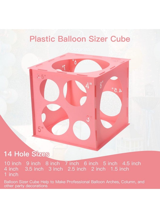 Pllieay 14 Holes Balloon Sizer Box Cube, Pink Plastic Balloon Measurement Box, Collapsible Balloon Sizer Tool with Instructions for Balloon Decoration, Balloon Arch, Balloon Columns, 1-10 Inch - Image 2