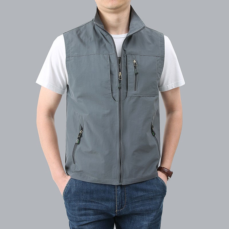 Middle-Aged And Elderly Quick-Drying Vest Outdoor Multi-Pocket Sports Cardigan Casual Vest Loose Large Size Multi-Flap Pocket Pants Jacket - Image 3