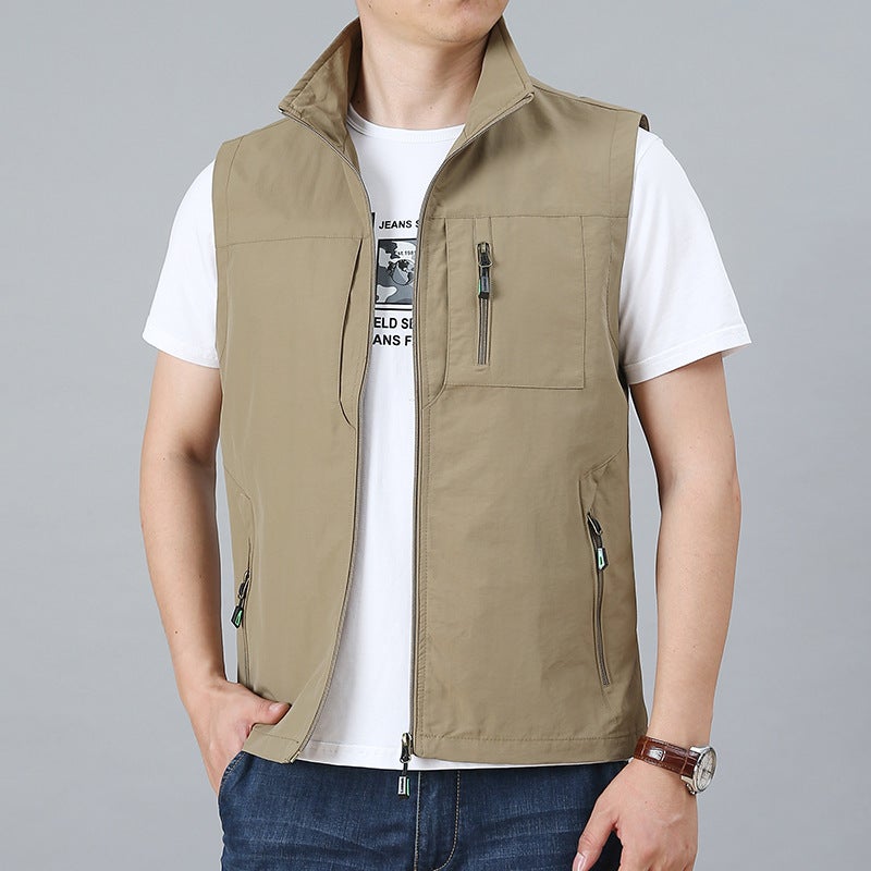 Middle-Aged And Elderly Quick-Drying Vest Outdoor Multi-Pocket Sports Cardigan Casual Vest Loose Large Size Multi-Flap Pocket Pants Jacket - Image 2