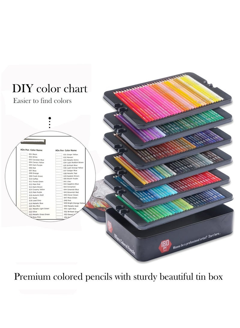 Captaintech 180 Colored Pencil Set for Adults Artists Kids- 3.3mm Rich ment Soft Core -12 Metallic Pencil - Wax-Based - Ideal for Coloring Drawing Sketching Shading Blending - Vibrant Color(Tin Case) - Image 4