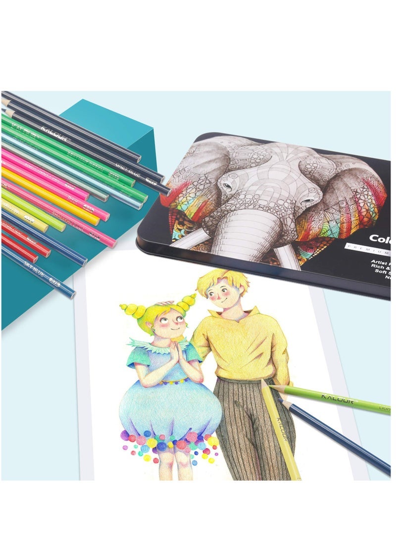Captaintech 180 Colored Pencil Set for Adults Artists Kids- 3.3mm Rich ment Soft Core -12 Metallic Pencil - Wax-Based - Ideal for Coloring Drawing Sketching Shading Blending - Vibrant Color(Tin Case) - Image 3