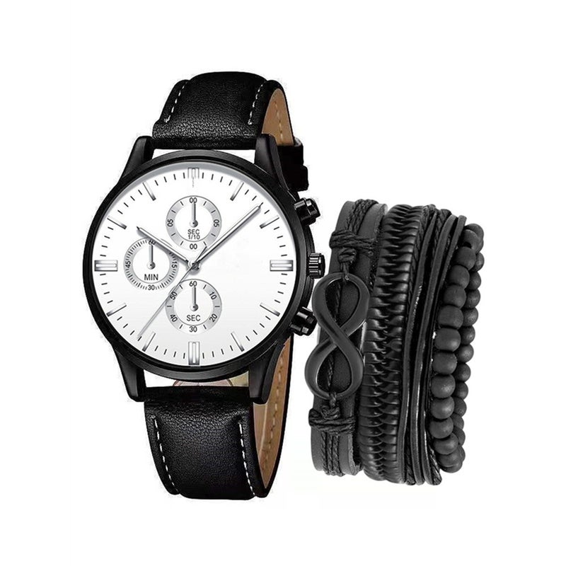 Mens Fashion Watch and Bracelet Set White 657