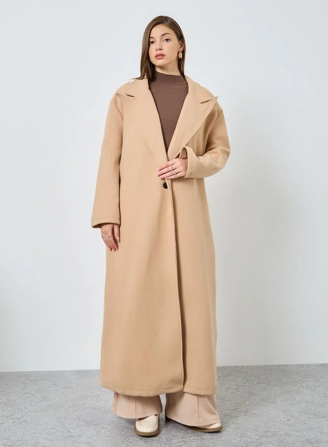 Styli Styli Beige Oversized Wool Like Maxi Coat