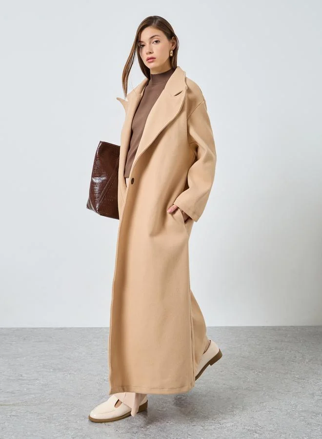 Styli Styli Beige Oversized Wool Like Maxi Coat
