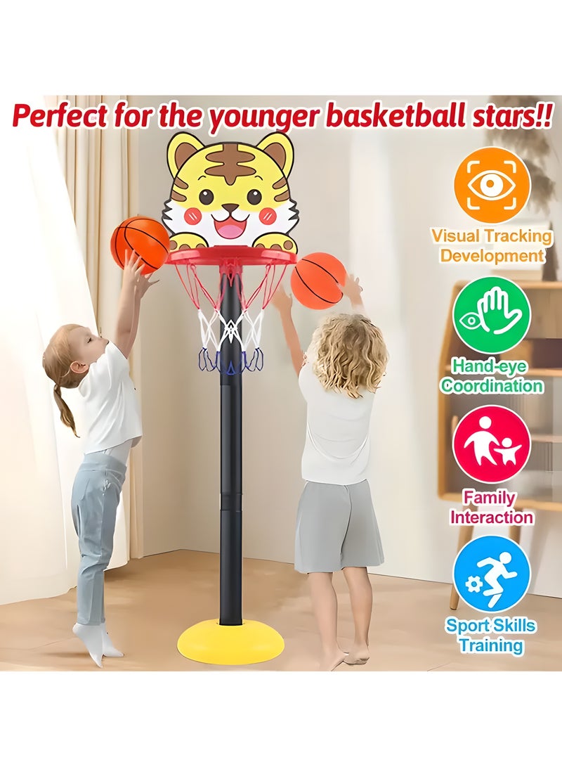 ليكسادا طقم طوق كرة السلة للأطفال بارتفاع قابل للتعديل مع كرة ومضخة - لعبة رياضية محمولة للأطفال في الأماكن المغلقة/المفتوحة للأطفال من سن 3-6 سنوات - حامل كرة سلة سهل التركيب مع لوحة خلفية كرتونية - Image 1