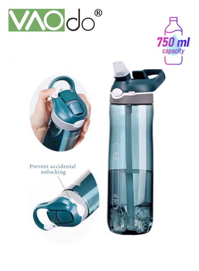 فاو دو زجاجة مياه رياضية سعة 750 مل مع مقبض وقشة منقار البط، مصنوعة من مادة تريتان، خالية من مادة BPA، كوب مياه محمول بسعة كبيرة - Image 1