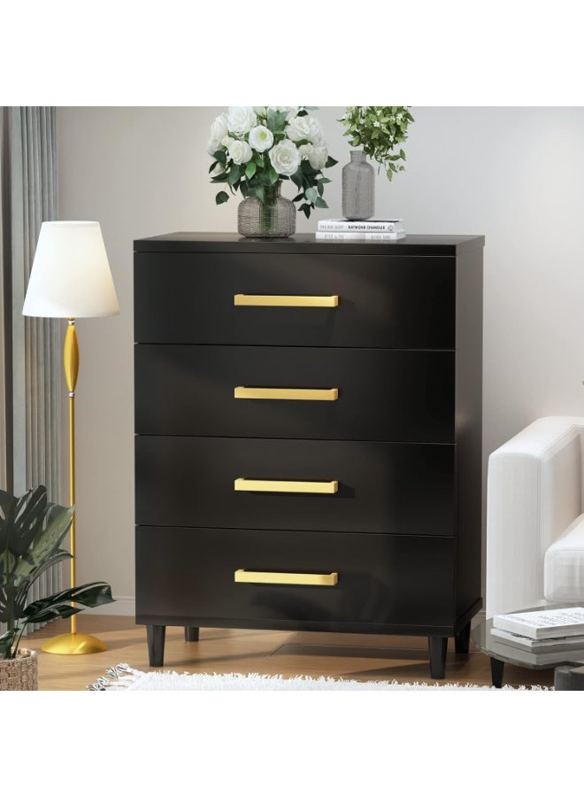 دولاب ملابس خشبية مكونة من 4 ادراج من ايه دبليو كيو ام، مناسبة لتخزين ملفات عصرية واسعة لغرفة النوم وللمكتب ولغرفة المعيشة (اسود) - Image 1