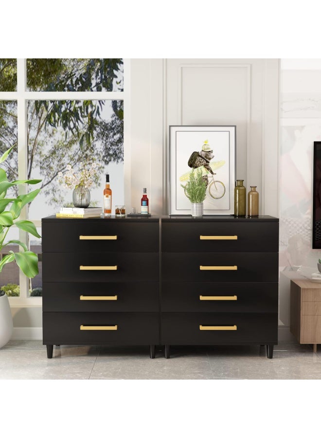 دولاب ملابس خشبية مكونة من 4 ادراج من ايه دبليو كيو ام، مناسبة لتخزين ملفات عصرية واسعة لغرفة النوم وللمكتب ولغرفة المعيشة (اسود) - Image 3