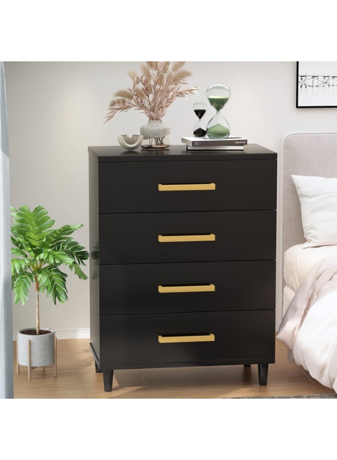 دولاب ملابس خشبية مكونة من 4 ادراج من ايه دبليو كيو ام، مناسبة لتخزين ملفات عصرية واسعة لغرفة النوم وللمكتب ولغرفة المعيشة (اسود) - Image 4