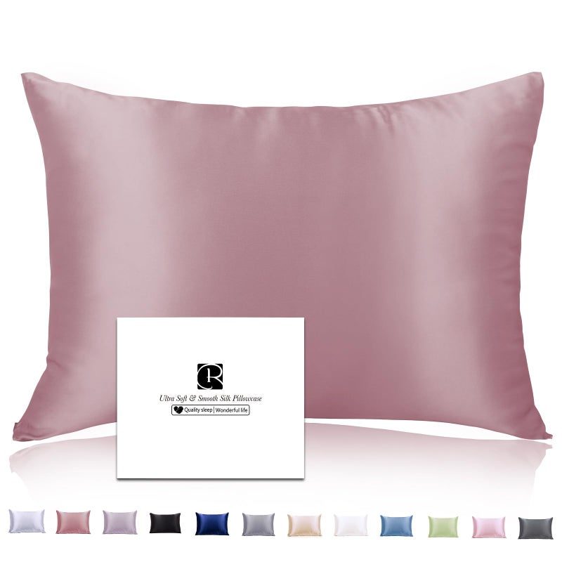 Ravmix Silk Pillowcase for Hair and Skin with Hidden Zipper  Ravmix Both Sides 21Momme Mulberry Silk Cooling Pillow Case Standard Size 20?26inches  1PCS  Dark Pink - Image 1