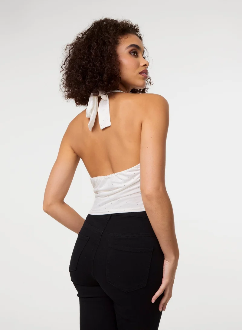 Pink Vanilla Diamante Slinky Halter Top