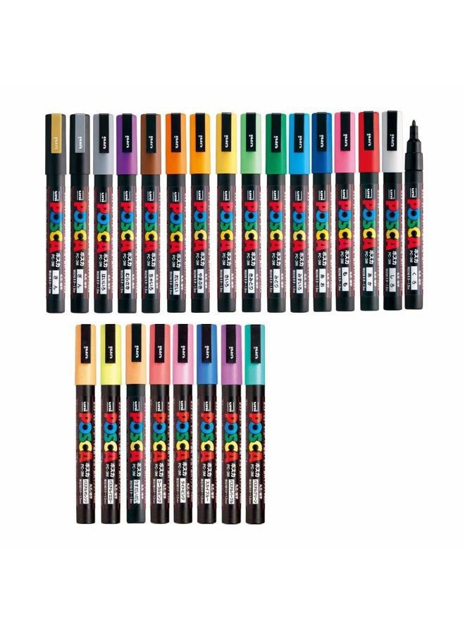 Posca Paint Marker FULL RANGE Bundle Set, Mitsubishi Poster Colour ALL COLOR Marking Pen Fine Point 24 Colours (17 Standard & 7 Natural) Japan Import