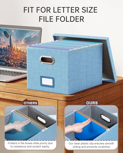Oterri File Organizer, File Box, File Cabinet for Letter File Folder Storage, Portable Storage Bins with Lids for Office/Decor/Home,Document Organizer, 1 Pack,Sky-blue-Box Only - Image 4