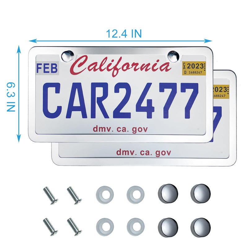 lengnoyp Solid Silver License Plate Frames 2 Pack, 2 Holes Rust-Proof License Plate Holder, Universal Car Stainless Steel License Plate Frame for Women & Man (Screws & Chrome Caps) by Lengnoyp - Image 5