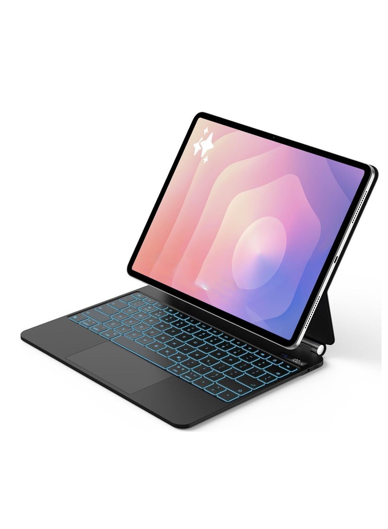 آرترابيت حافظة لوحة مفاتيح لهواتف Samsung Galaxy Tab S10 Lite/S10/S9 FE مقاس 10.9 بوصة و S11/S9/S8/S7 مقاس 11 بوصة، حافظة لوحة مفاتيح مع حامل مغناطيسي عائم، شاشة رقمية، لوحة تتبع متعددة اللمس، إضاءة خلفية بـ 7 ألوان - Image 1