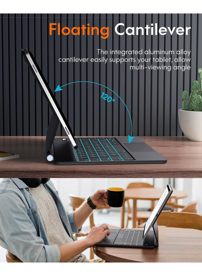 آرترابيت حافظة لوحة مفاتيح لهواتف Samsung Galaxy Tab S10 Lite/S10/S9 FE مقاس 10.9 بوصة و S11/S9/S8/S7 مقاس 11 بوصة، حافظة لوحة مفاتيح مع حامل مغناطيسي عائم، شاشة رقمية، لوحة تتبع متعددة اللمس، إضاءة خلفية بـ 7 ألوان - Image 3