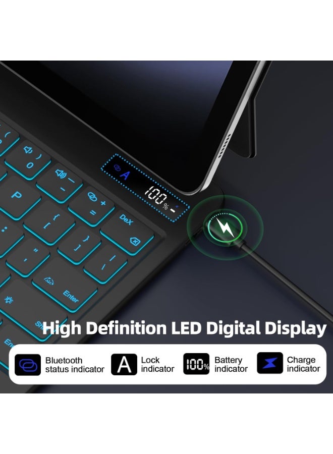 آرترابيت حافظة لوحة مفاتيح لهواتف Samsung Galaxy Tab S10 Lite/S10/S9 FE مقاس 10.9 بوصة و S11/S9/S8/S7 مقاس 11 بوصة، حافظة لوحة مفاتيح مع حامل مغناطيسي عائم، شاشة رقمية، لوحة تتبع متعددة اللمس، إضاءة خلفية بـ 7 ألوان - Image 4