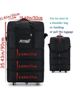 Generic Foldable Rolling Duffle Bag With Wheels Expandable Carry On Luggage Bag Lightweight Suitcases Waterproof Luggage Bag Duffel Bag for Men and Women (Black)  - Image 2