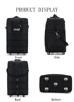 Generic Foldable Rolling Duffle Bag With Wheels Expandable Carry On Luggage Bag Lightweight Suitcases Waterproof Luggage Bag Duffel Bag for Men and Women (Black)  - Image 3