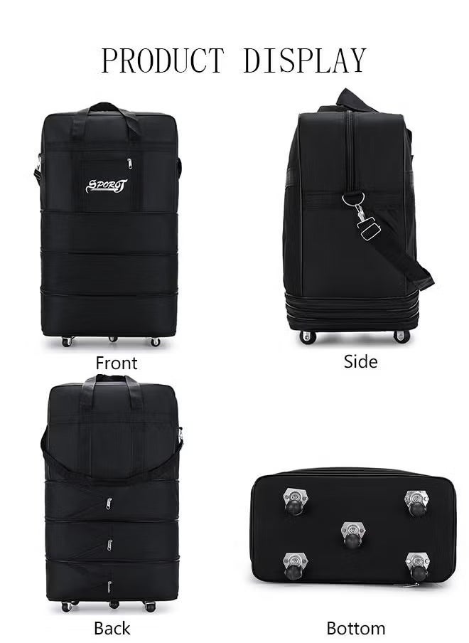 Generic Foldable Rolling Duffle Bag With Wheels Expandable Carry On Luggage Bag Lightweight Suitcases Waterproof Luggage Bag Duffel Bag for Men and Women (Black)  - Image 3