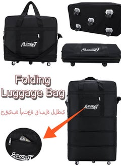 Generic Foldable Rolling Duffle Bag With Wheels Expandable Carry On Luggage Bag Lightweight Suitcases Waterproof Luggage Bag Duffel Bag for Men and Women (Black)  - Image 1