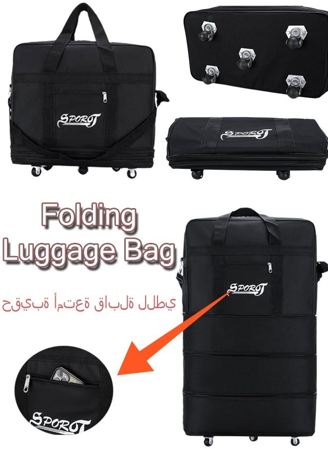 Generic Foldable Rolling Duffle Bag With Wheels Expandable Carry On Luggage Bag Lightweight Suitcases Waterproof Luggage Bag Duffel Bag for Men and Women (Black)  - Image 1