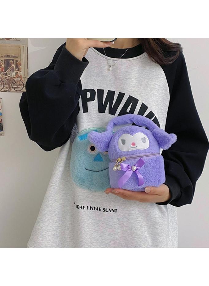 Y&D Cute Plush Kuromi Makeup Bag handbag  Open Flat Travel Toiletry Accessories Organizer Cosmetic Pouch with Handle for Cosmetics Brushes Toiletry Jewelry  - Image 2