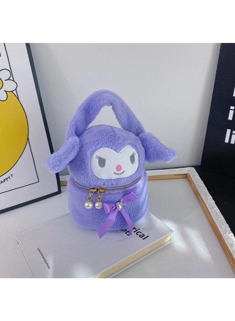 Y&D Cute Plush Kuromi Makeup Bag handbag  Open Flat Travel Toiletry Accessories Organizer Cosmetic Pouch with Handle for Cosmetics Brushes Toiletry Jewelry  - Image 1