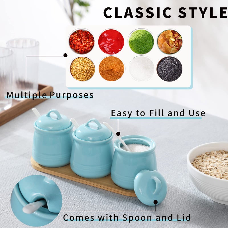 HAOTOP Porcelain Condiment Jar 3 Pack Set with Tray  12 Ounces Turquoise - Image 5