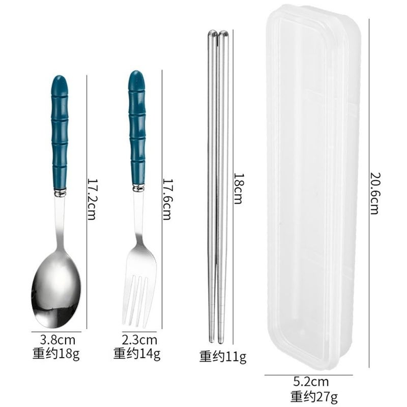 18 Piece Stainless Steel Cutlery Set Dark Blue Portable Tableware With Storage Box - Image 3