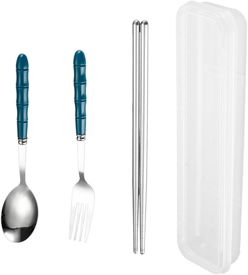 18 Piece Stainless Steel Cutlery Set Dark Blue Portable Tableware With Storage Box - Image 1