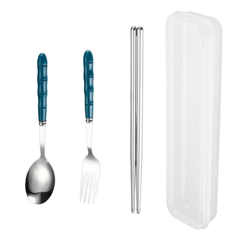 18 Piece Stainless Steel Cutlery Set Dark Blue Portable Tableware With Storage Box - Image 2