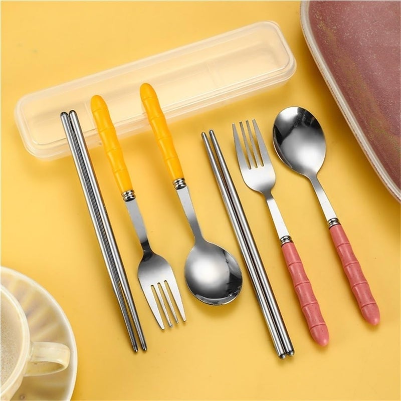 18 Piece Stainless Steel Cutlery Set Dark Blue Portable Tableware With Storage Box - Image 5