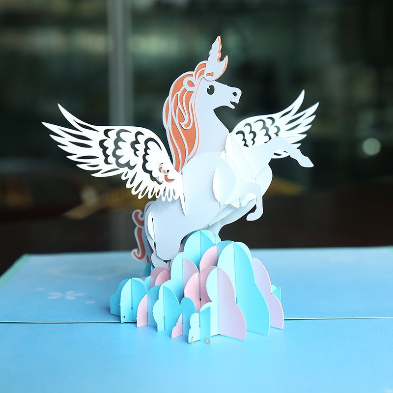 3D Greeting Cards Flower Pansy Unicorn Personality Pegasus Stereo Paper Carving Fairy Tale Holiday Cards - Image 5