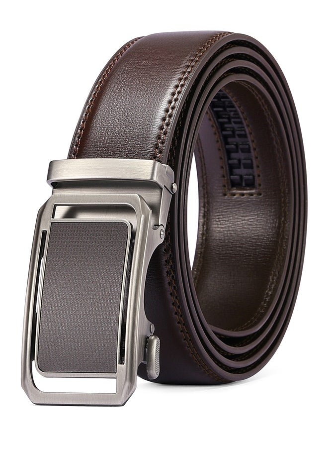 SENDEFN SENDEFN Genuine Leather Automatic Buckle Belt – 135CM Length, 32-Position Micro-Adjustment, No Holes Design, Fashion Commute Style Brown  - Image 1