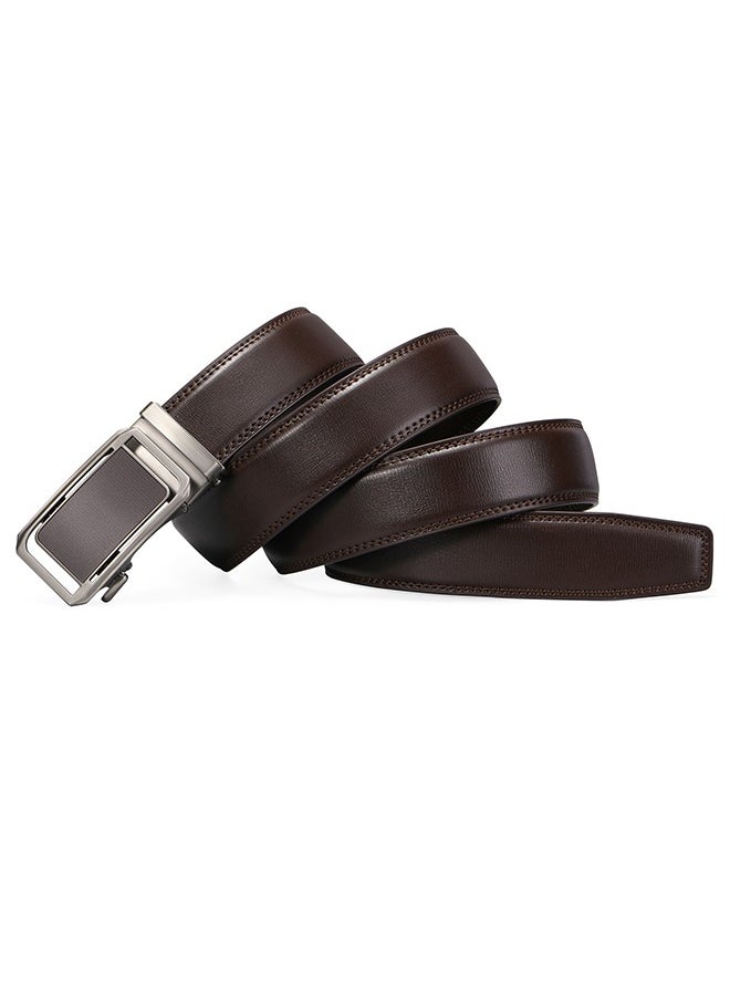 SENDEFN SENDEFN Genuine Leather Automatic Buckle Belt – 135CM Length, 32-Position Micro-Adjustment, No Holes Design, Fashion Commute Style Brown  - Image 5