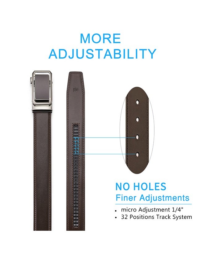 SENDEFN SENDEFN Genuine Leather Automatic Buckle Belt – 135CM Length, 32-Position Micro-Adjustment, No Holes Design, Fashion Commute Style Brown  - Image 4