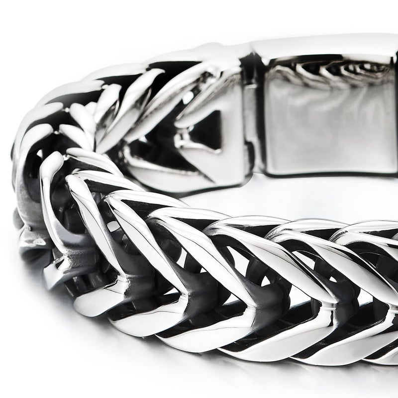 COOLSTEELANDBEYOND سوار سلسلة عريضة للرجال من COOLSTEELANDBEYOND بطول 22.5 سم من الفولاذ المقاوم للصدأ باللون الفضي - Image 3