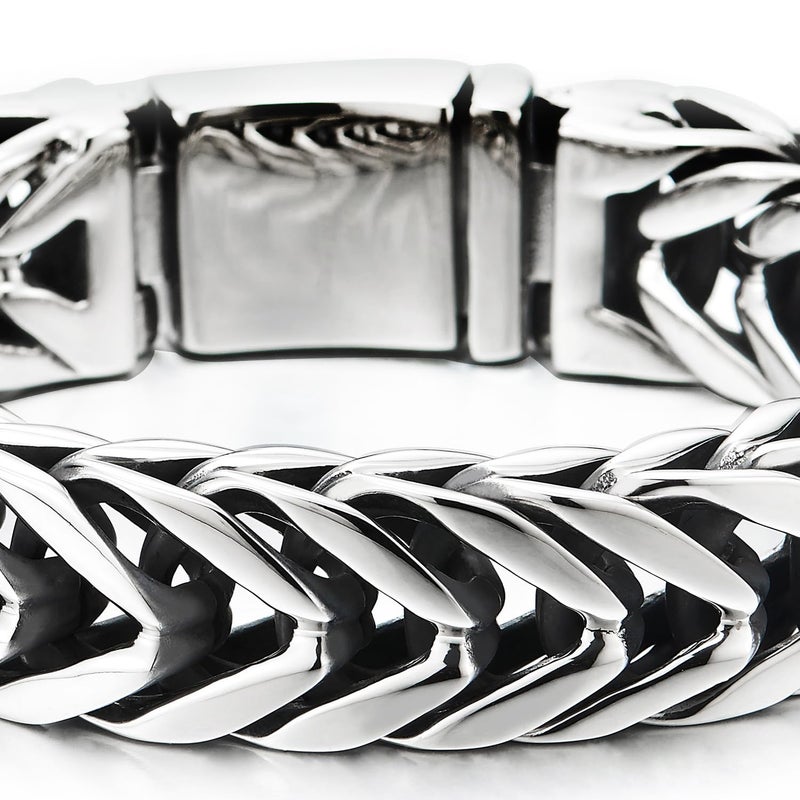 COOLSTEELANDBEYOND سوار سلسلة عريضة للرجال من COOLSTEELANDBEYOND بطول 22.5 سم من الفولاذ المقاوم للصدأ باللون الفضي - Image 2